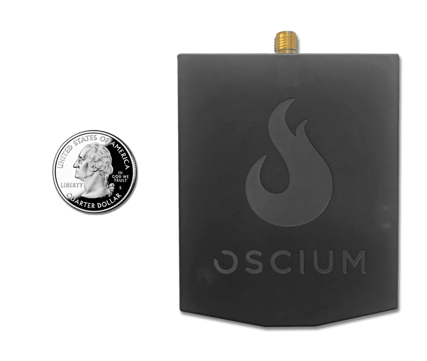 WiPry2500x, front view with a quarter as a size comparison