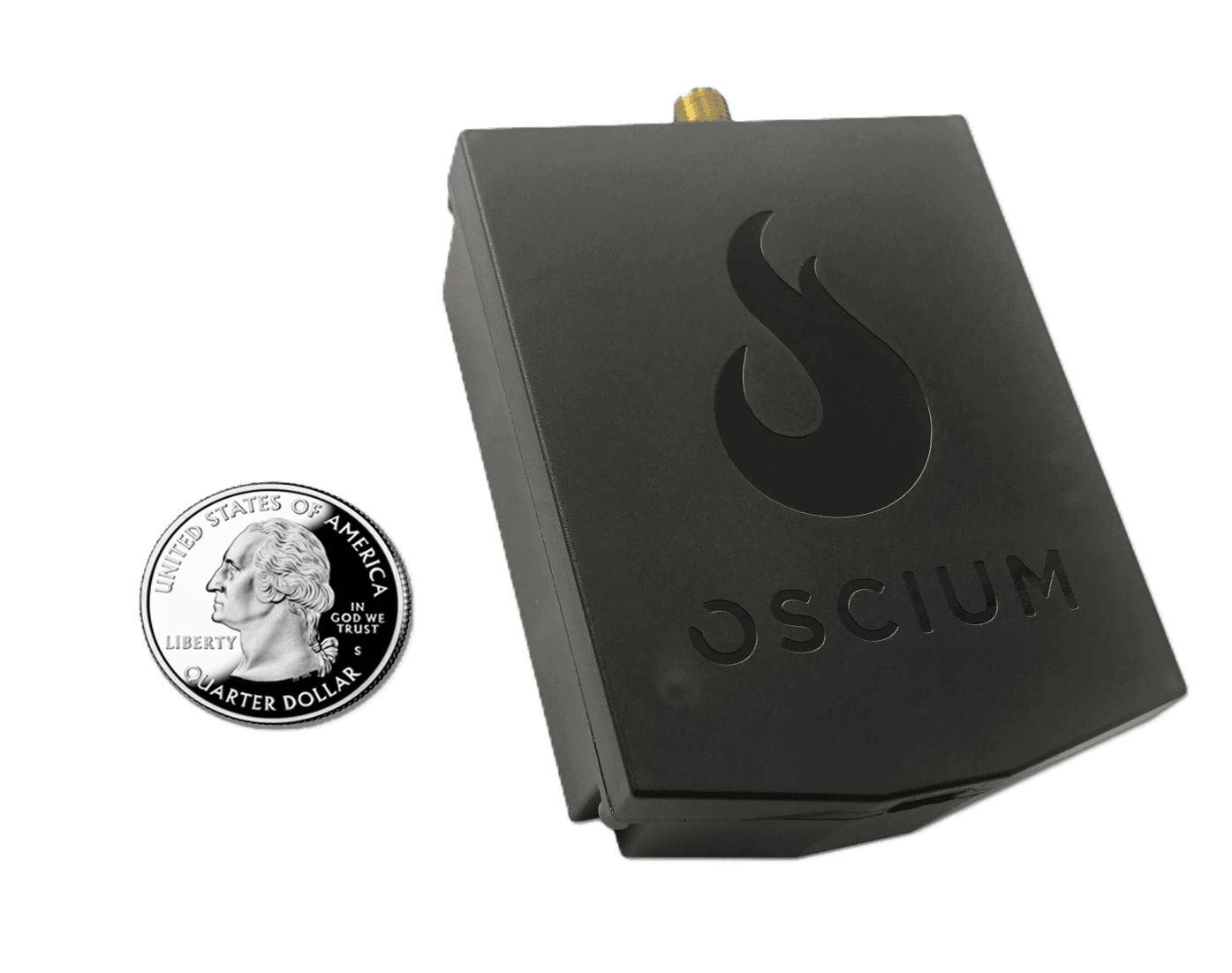 WiPry2500x, alternate angled view with a quarter as a size comparison